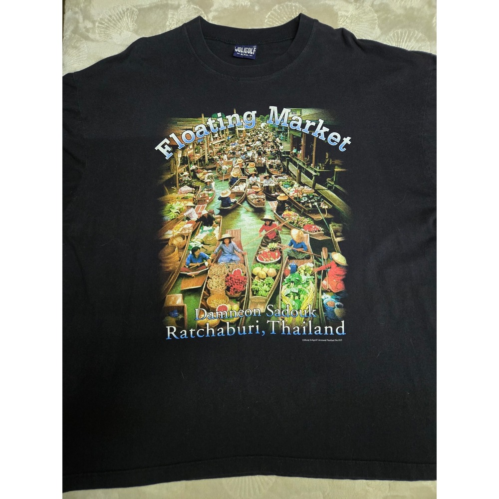 Vintage Joligolf Floating Market Thailand T Shirt Black XXL Graphic Tourist Tee